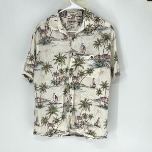 Campia men’s palm tree flag button down shirt large